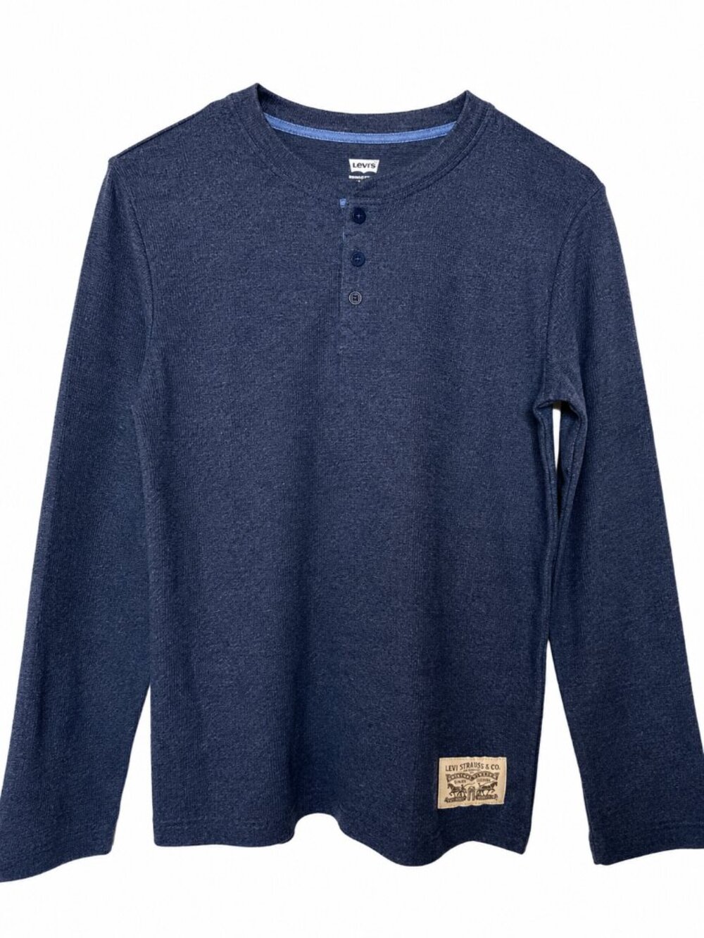 Levi’s Youth XL 14/16 Waffle Knit Henley Long Sleeve Shirt Blue Thermal Layering